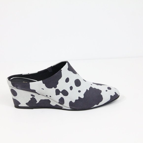 Pelle Moda Clogs Women Cow Print Shoes NEW Wedge Heel 8 Kiko black white - Picture 3 of 7